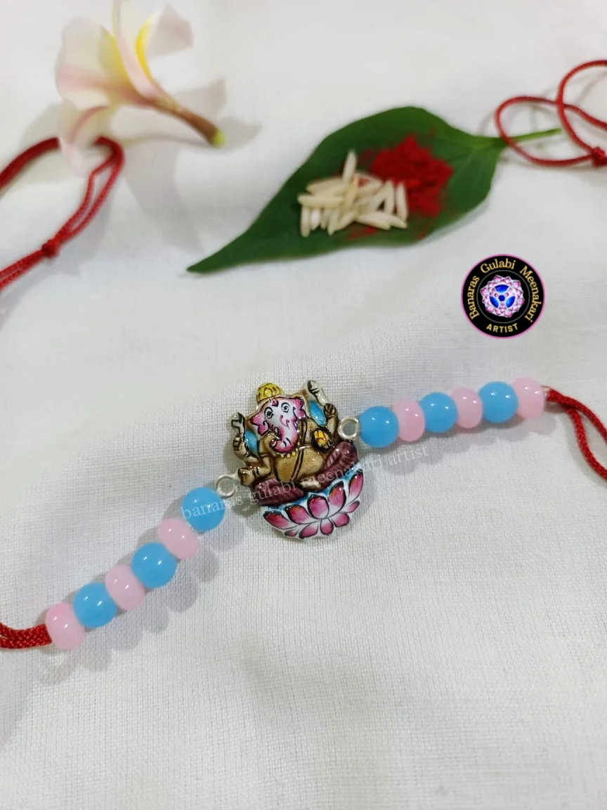 Gulabi Meenakari Rakhi Ganesha